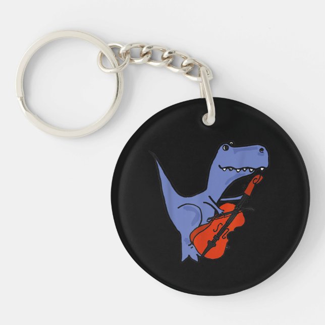 Funny Dinosaur Playing Cello Keychain (Front)