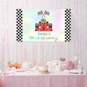 Funny Dinosaur racing car boy kids Birthday party Banner