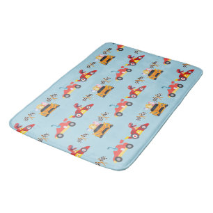 Funny Dinosaur racing car boy kids Birthday party Bath Mat