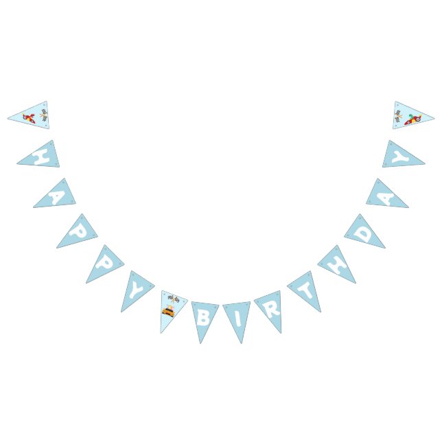 Funny Dinosaur racing car boy kids Birthday party Bunting Flags (All)