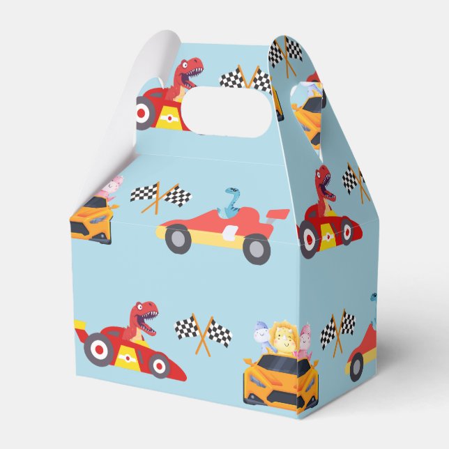Funny Dinosaur racing car boy kids Birthday party Favor Box (Back Side)