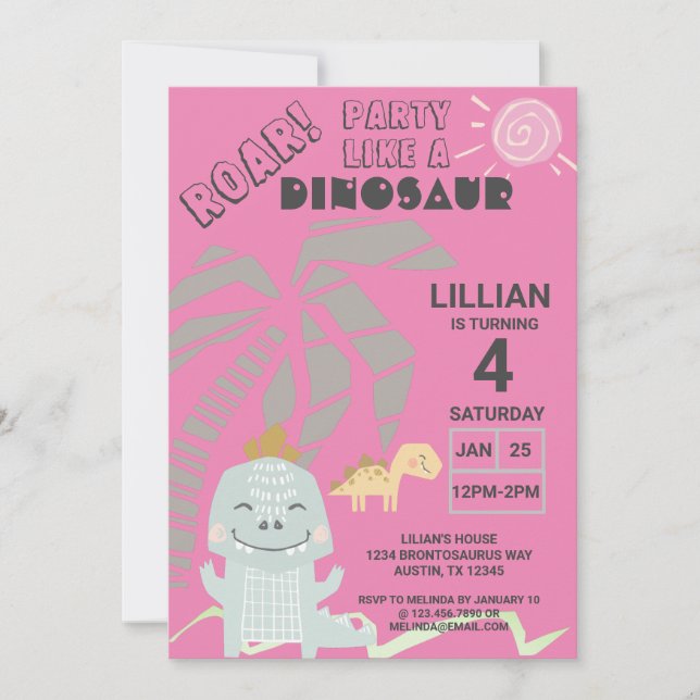 Funny Dinosaur Roar Kids Birthday Party Invitation (Front)
