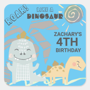 Funny Dinosaur Roar Kids Birthday Party Square Sticker