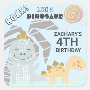 Funny Dinosaur Roar Kids Birthday Party Square Sticker