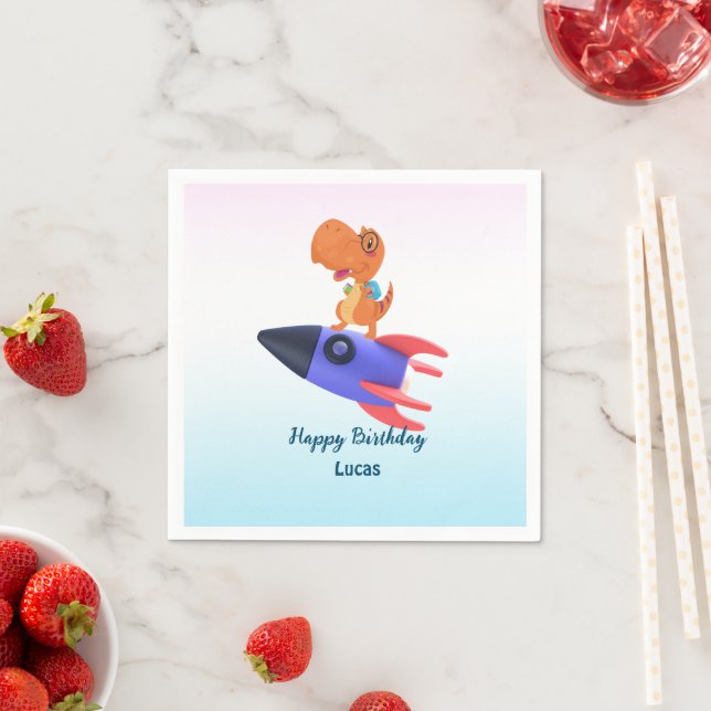 Funny dinosaur rocket back 2 School Birthday party Napkin (Insitu)