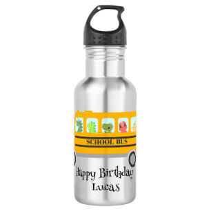Funny dinosaur school Bus Birthday party DIY Name 532 Ml Water Bottle