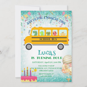 Funny dinosaur school Bus Birthday party DIY Name Holiday Card