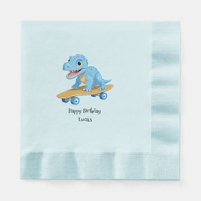 Funny dinosaur Skateboard Birthday party boys Napkin (Front)