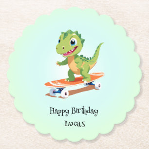 Funny dinosaur Skateboard Birthday party boys Paper Coaster