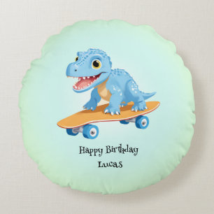 Funny dinosaur Skateboard Birthday party boys Round Pillow