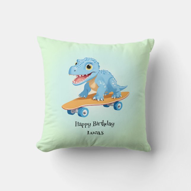 Funny dinosaur Skateboard Birthday party boys Throw Pillow (Front)