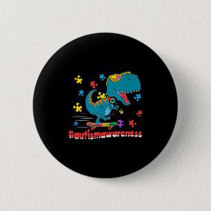 Funny dinosaur skateboarding autism awareness boys 2 inch round button