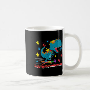 Funny dinosaur skateboarding autism awareness boys coffee mug