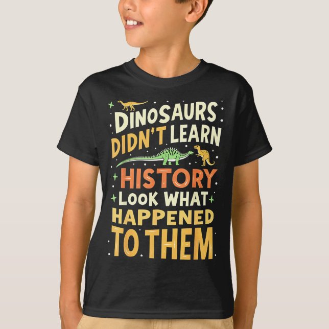 Funny Dinosaur Social Studies Teacher Student Kids T-Shirt (Front)