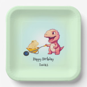 Funny dinosaur straw cart Birthday boys party  Paper Plate