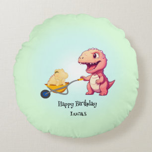 Funny dinosaur straw cart Birthday boys party  Round Pillow