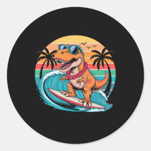 Funny Dinosaur Surfboard Beach Summer Surfing Trex Classic Round Sticker