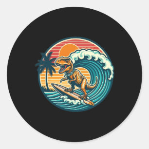 Funny Dinosaur Surfboard Beach Summer Surfing Trex Classic Round Sticker