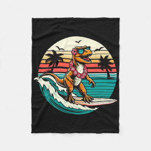 Funny Dinosaur Surfboard Beach Summer Surfing Trex Fleece Blanket