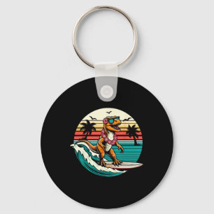 Funny Dinosaur Surfboard Beach Summer Surfing Trex Keychain