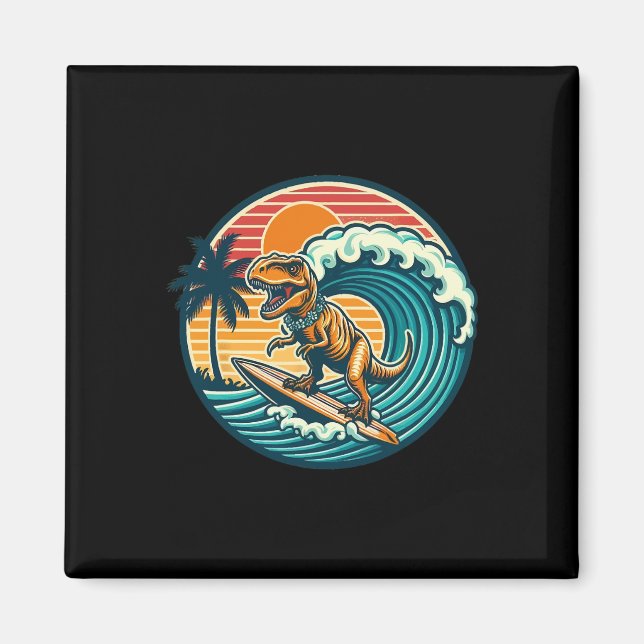 Funny Dinosaur Surfboard Beach Summer Surfing Trex Magnet (Front)