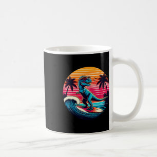 Funny Dinosaur Surfing Retro Sunset Men Women Kids Coffee Mug
