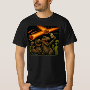 Funny Dinosaur T-Rex & Aliens UFO Selfie   T-Shirt