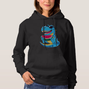Funny Dinosaur T Rex Eating Watermelon Summer Vaca Hoodie