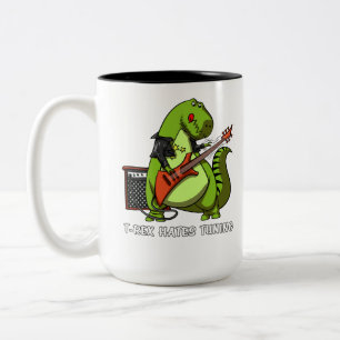 Funny Dinosaur T-Rex Hates Guitar Tuning Two-Tone Coffee Mug