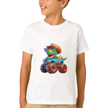 Funny Dinosaur T Rex On Monster Truck T-Shirt