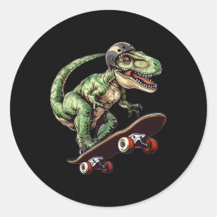 Funny Dinosaur T Rex On Skateboard Skateboarding K Classic Round Sticker