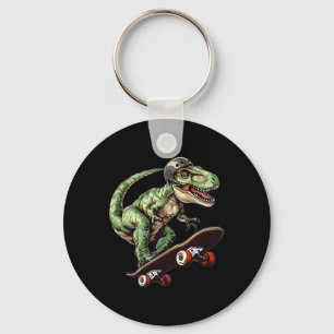 Funny Dinosaur T Rex On Skateboard Skateboarding K Keychain