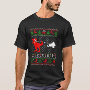 Funny Dinosaur T Rex Santa Sleigh Ugly Christmas S T-Shirt