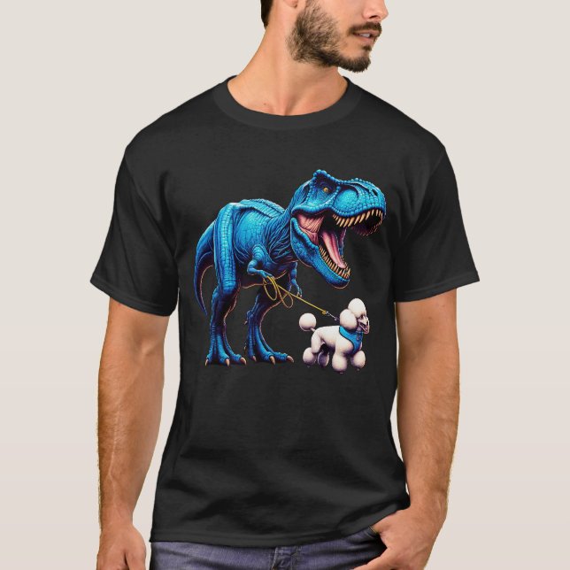 Funny Dinosaur Toy Poodle Walking Dog Lover T-Shirt (Front)