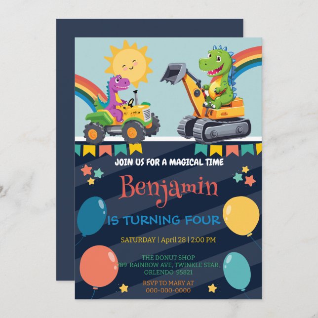 Funny dinosaur tractor balloon boy Back To School  (Front/Back)