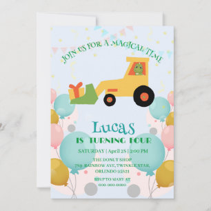 Funny dinosaur tractor Birthday party DIY Name Holiday Card