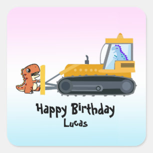 Funny dinosaur tractor boy Back To School Birthday Square Sticker