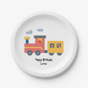 Funny dinosaur train truck boy Back 2 School Birth Paper Plate