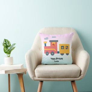Funny dinosaur train truck boy School Birthday Throw Pillow