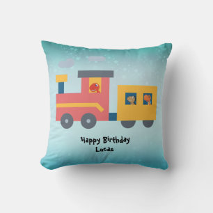 Funny dinosaur train truck boy School Birthday Throw Pillow