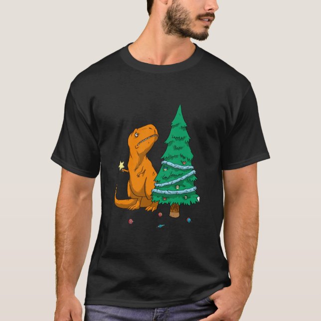 Funny Dinosaur Tree Rex Pajamas Christmas Gift T-Shirt (Front)
