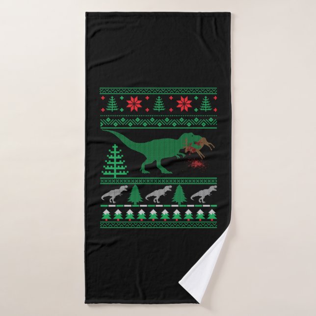 FUNNY DINOSAUR TREE REX WITH CHRISTMAS LIGHTS T-SH BATH TOWEL (Bath Towel)