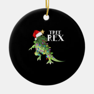 FUNNY DINOSAUR TREE REX WITH CHRISTMAS LIGHTS T-SH CERAMIC ORNAMENT