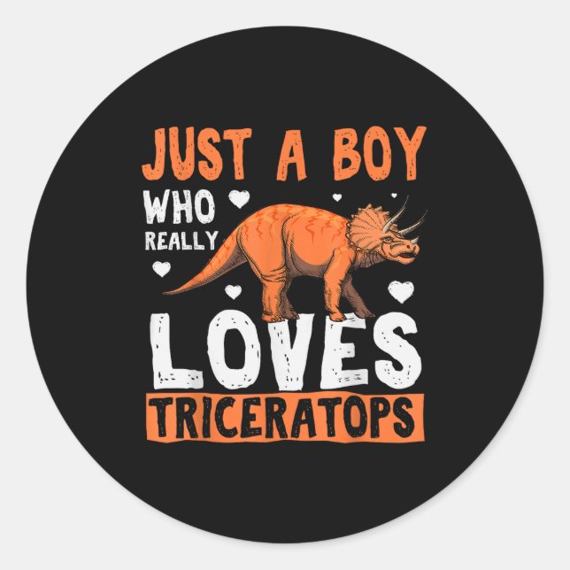 Funny Dinosaur Triceratops Apparel For Boys  Classic Round Sticker (Front)