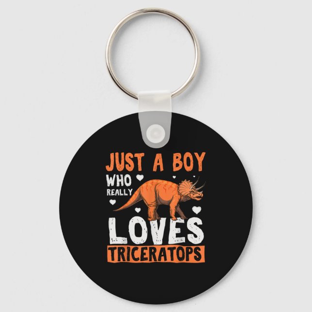 Funny Dinosaur Triceratops Apparel For Boys  Keychain (Front)