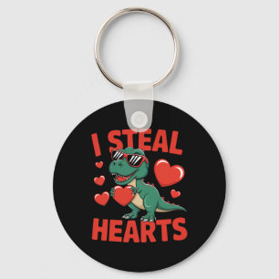 Funny Dinosaur Valentine Design With Hearts  Keychain