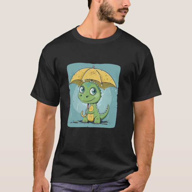 Funny Dinosaur with cool yellow Umbrella Costume T-Shirt (Front)