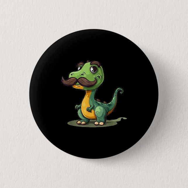 Funny Dinosaur With Mustache Beard For Adults And  2 Inch Round Button (Front)