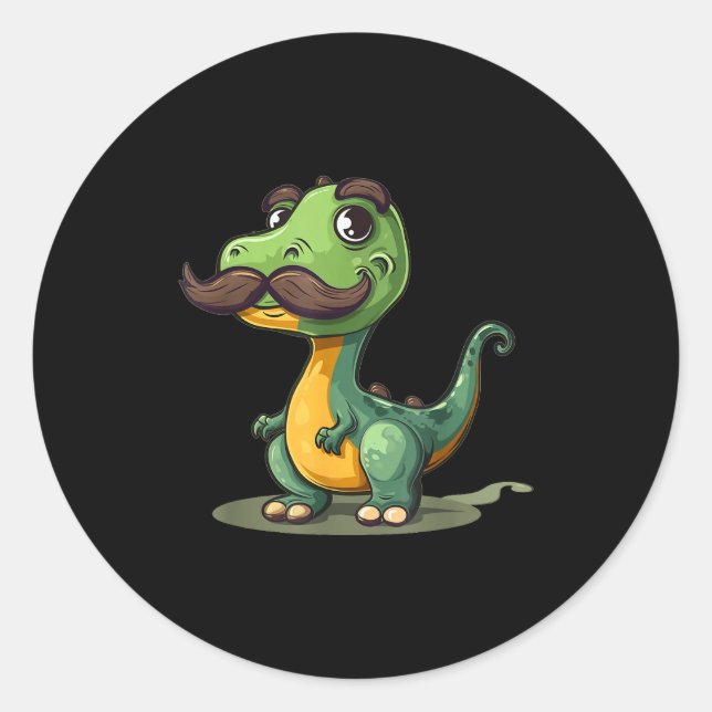 Funny Dinosaur With Mustache Beard For Adults And  Classic Round Sticker (Front)