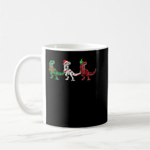 Funny Dinosaur Xmas Tree Lights Red Plaid T Rex Ch Coffee Mug